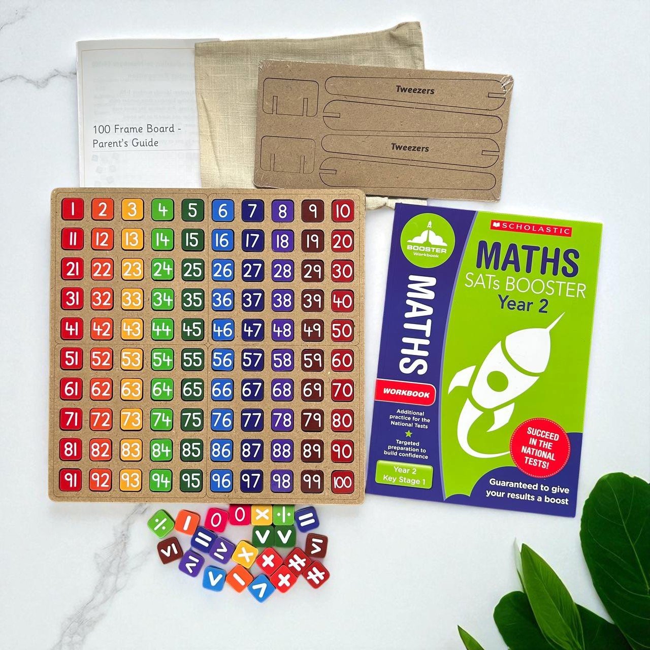 Maths SATs Booster Year2_Educational Workbook &100 Frame with woolen beads - Image 3
