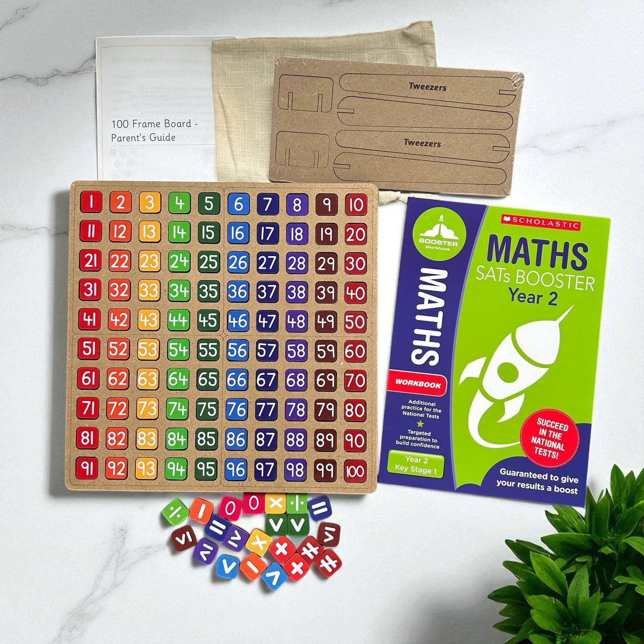 Maths SATs Booster Year2_Educational Workbook &100 Frame with woolen beads - Image 4